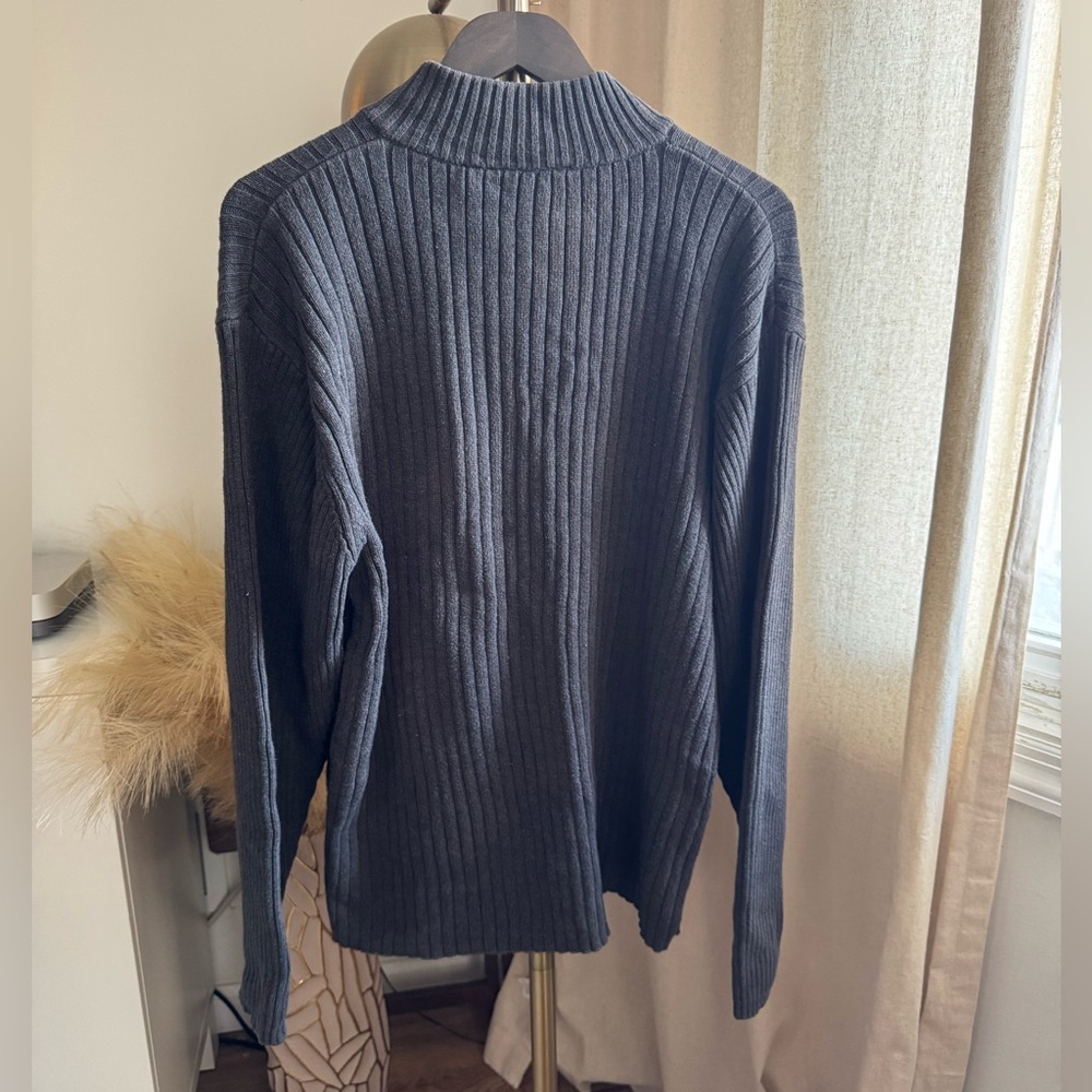 Lanesboro Men Gray Ribbed Half Zip Sweater | Extra Large - Picture 5 of 5